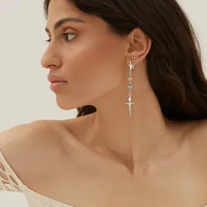 Tri-Tone Cross Dangle Earrings, gold-plated steel, gold, another view