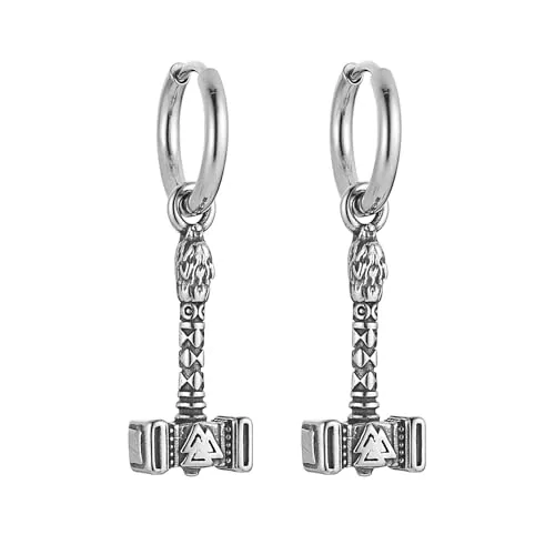 Thor's Hammer Huggie Earrings, stainless steel