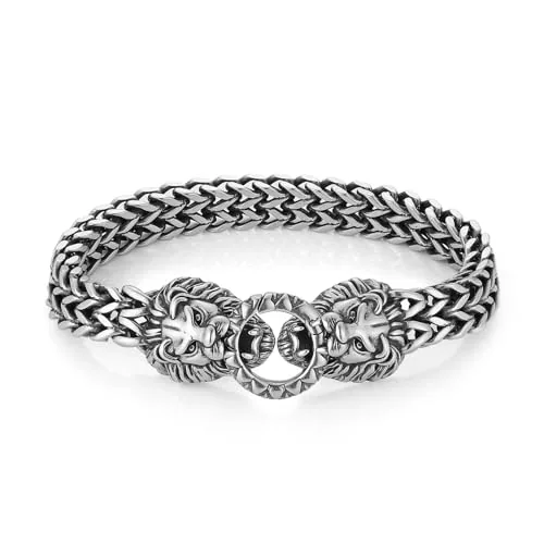 Lion Head Bracelet, stainless steel, Franco chain