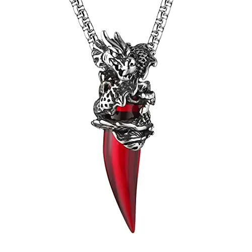 Dragon Pendant, stainless steel, red