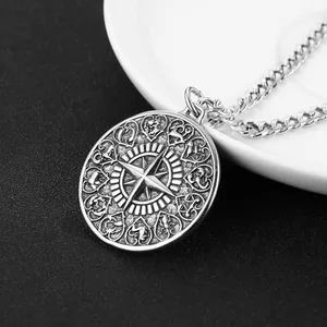 Zodiac Compass Pendant, stainless steel, another view