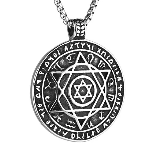 Seal Solomon Six-Pointed Pendant, stainless steel, 24 in, silver