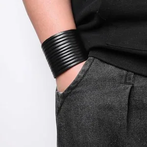 Punk Cuff Bracelet, leather, pack of 2, black, another view