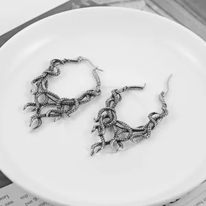 Octopus Snakes Gothic Hoop Earrings, stainless steel, another view